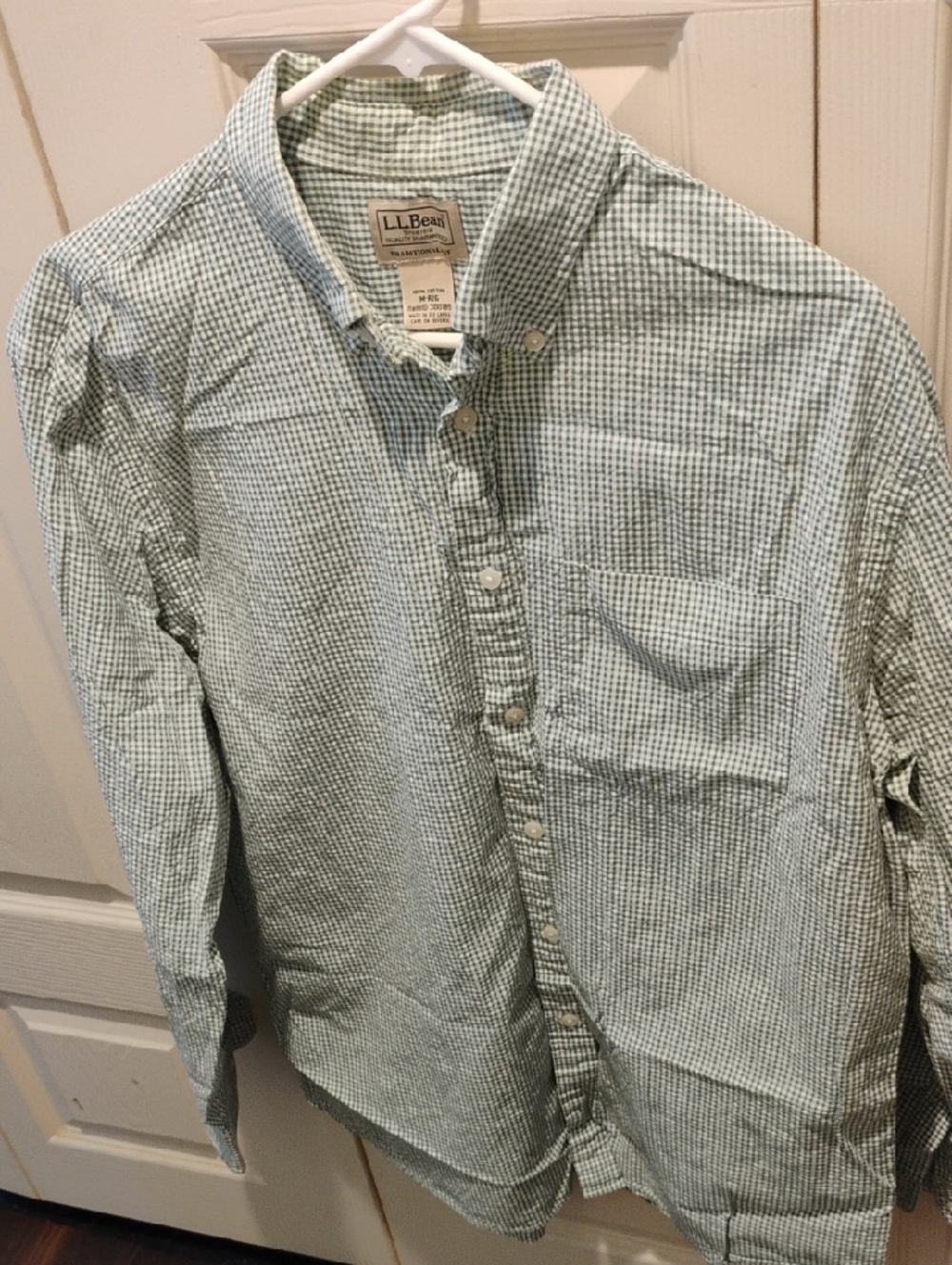 L.L. Bean Men's Light Green Gingham Button-Down Shirt